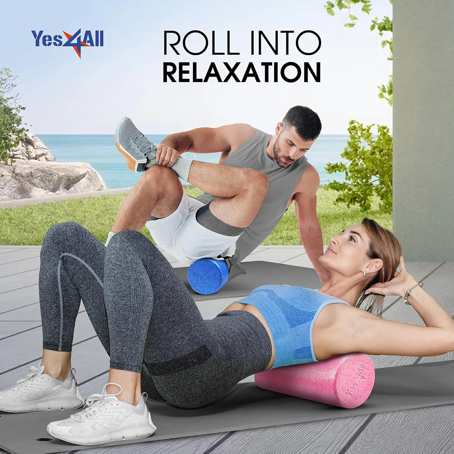 Yes4All High-Density Round Back Roller Foam, Exercise Foam Roller for Yoga, Pilates & Stretching - 12, 18, 24, 36 inch