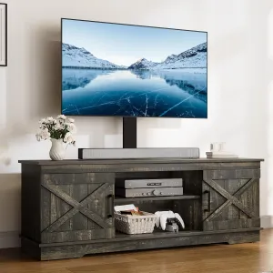 YITAHOME Farmhouse TV Stand with Mount, Sturdy TV Stand Mount for 32/45/55/60/65/70 inch TVs, Entertainment Center with Adjustable Shelf, TV Cabinet Media Console for Living Room, Dark Rustic Oak