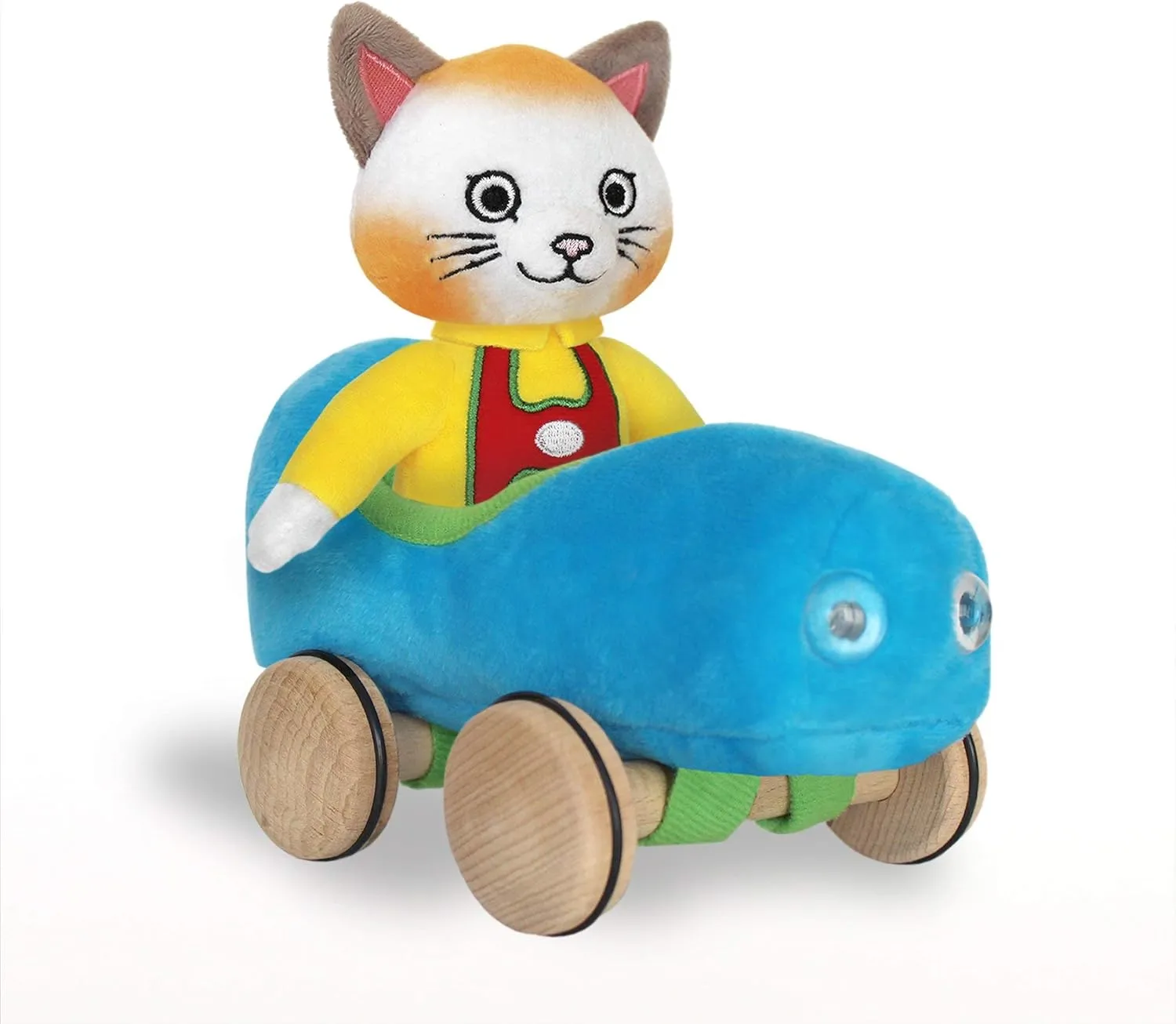YOTTOY Richard Scarry Collection | Huckle Cat Soft Toy with Busytown Blue Car - 2 in 1 Toy