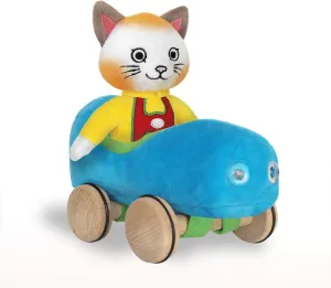 YOTTOY Richard Scarry Collection | Huckle Cat Soft Toy with Busytown Blue Car - 2 in 1 Toy