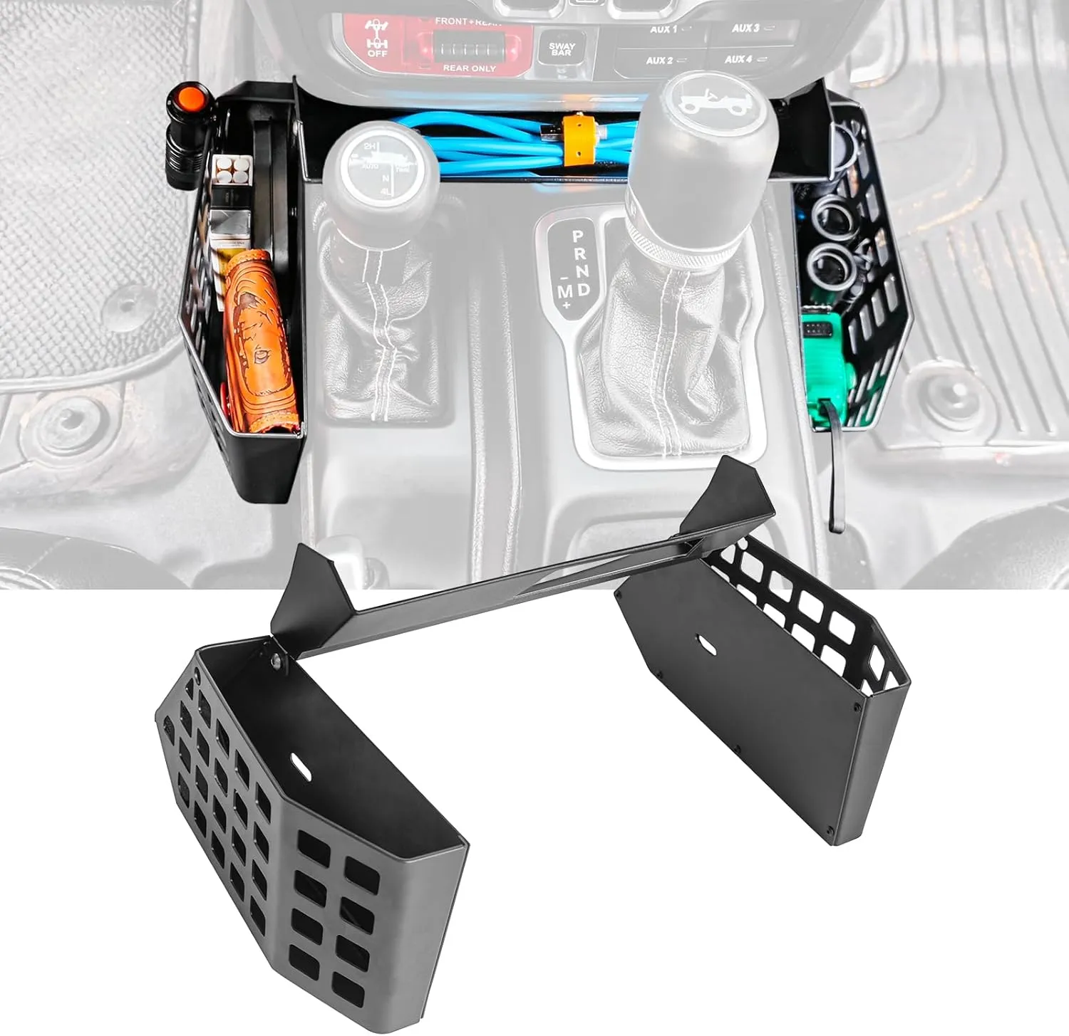 Z8 Gear Shift Storage Box for 2018-2024 Jeep Wrangler JL JLU Gladiator JT & 4XE,Center Console Hanging Box,Gear Tray Coin Storage Box Premium Stainless Steel (Only Fits Auto Transmission)