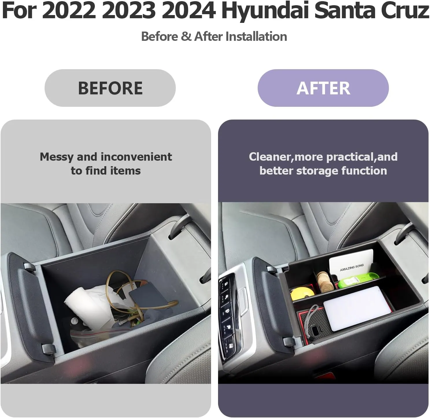 ZCLINKO 2023-2024 Hyundai Santa Cruz Center Console Organizer, Red, Modern, Minimalist Style, ABS Material, Insert Mount, 1 Count