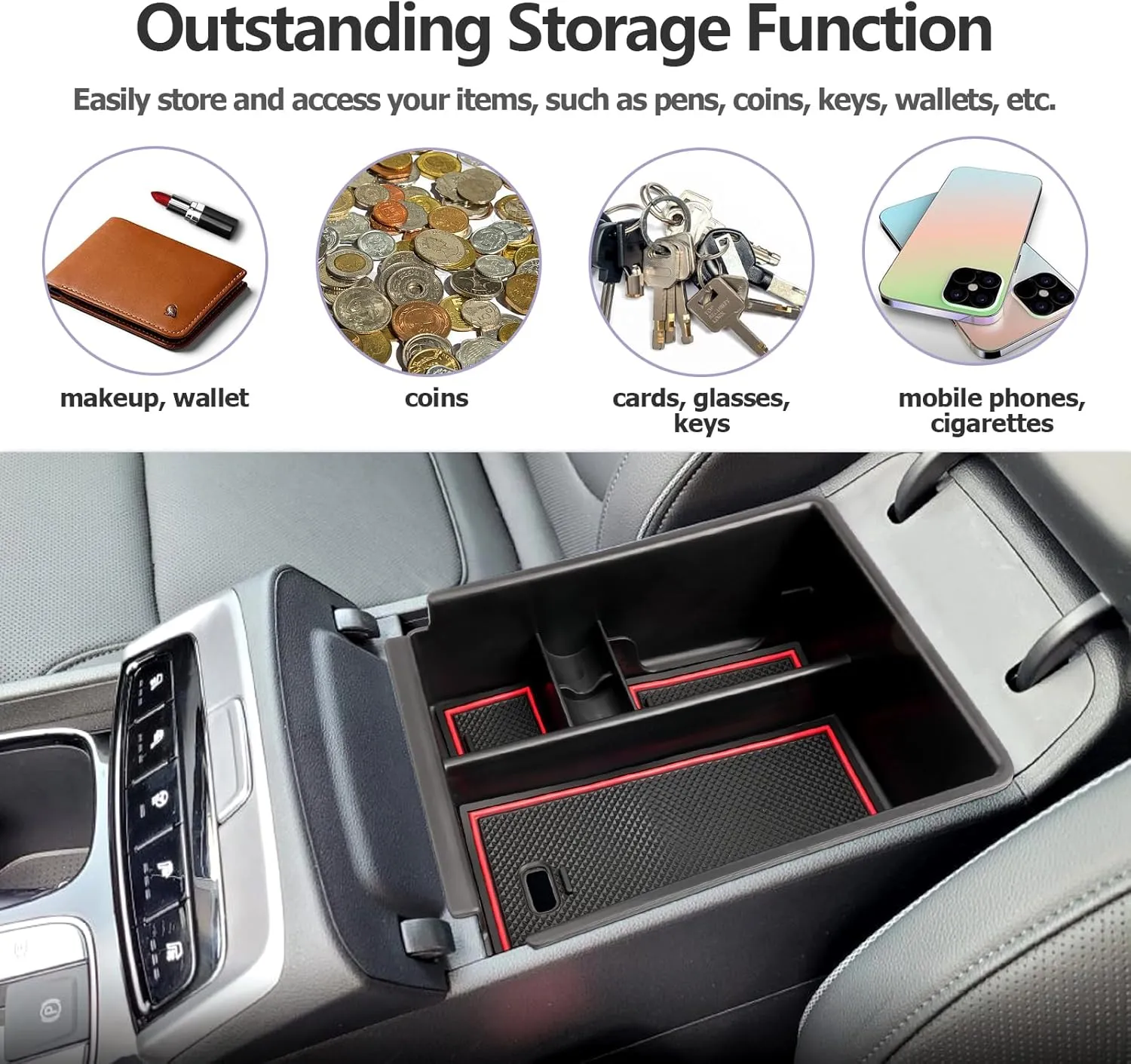 ZCLINKO 2023-2024 Hyundai Santa Cruz Center Console Organizer, Red, Modern, Minimalist Style, ABS Material, Insert Mount, 1 Count