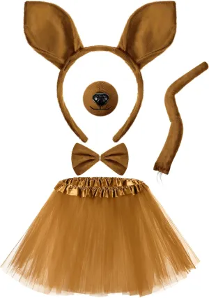 Zhanmai 5 Pcs Kangaroo Costume Set Tutu Skirt Ears Headband Bowtie Tail Nose for Mardi Gras 100th Day of School Party Outfit
