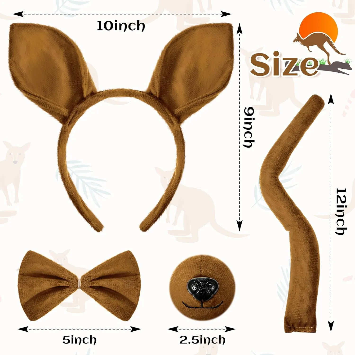 Zhanmai 5 Pcs Kangaroo Costume Set Tutu Skirt Ears Headband Bowtie Tail Nose for Mardi Gras 100th Day of School Party Outfit