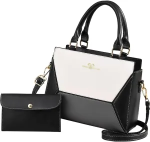 ZiMing® Handbag for Women PU Leather Geometric Splicing Tote Bag Purse Large Capacity Totes Wallet Clutch 2 Pcs Set