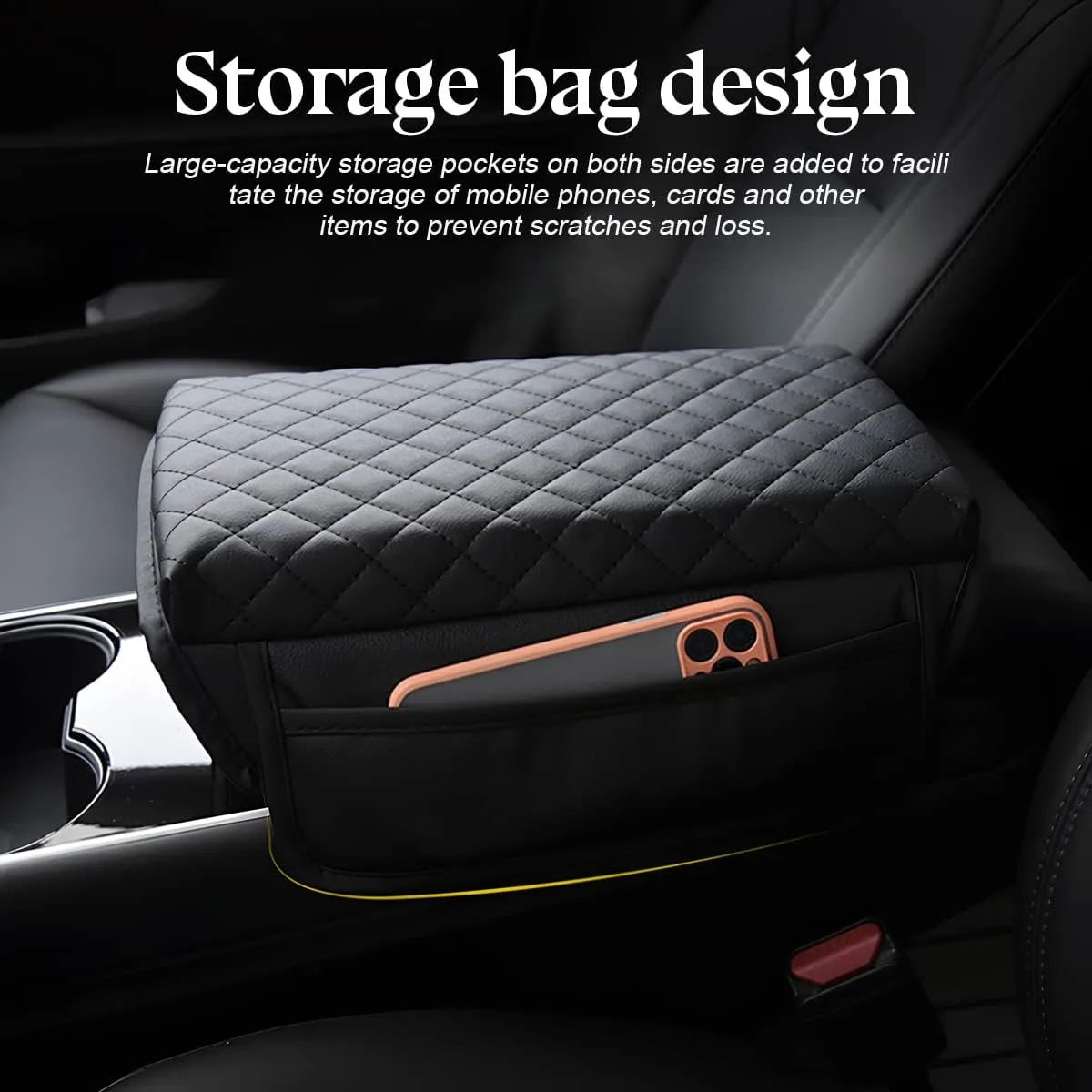zipelo Car Armrest Cushion, Carbon Fiber Leather Auto Center Console Pad, Memory Foam Armrest Box with Storage Bag, Hand Rest Pillow with Organizer Pockets, Universal Fit for Most Vehicles (Gray)