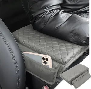 zipelo Car Armrest Cushion, Carbon Fiber Leather Auto Center Console Pad, Memory Foam Armrest Box with Storage Bag, Hand Rest Pillow with Organizer Pockets, Universal Fit for Most Vehicles (Gray)