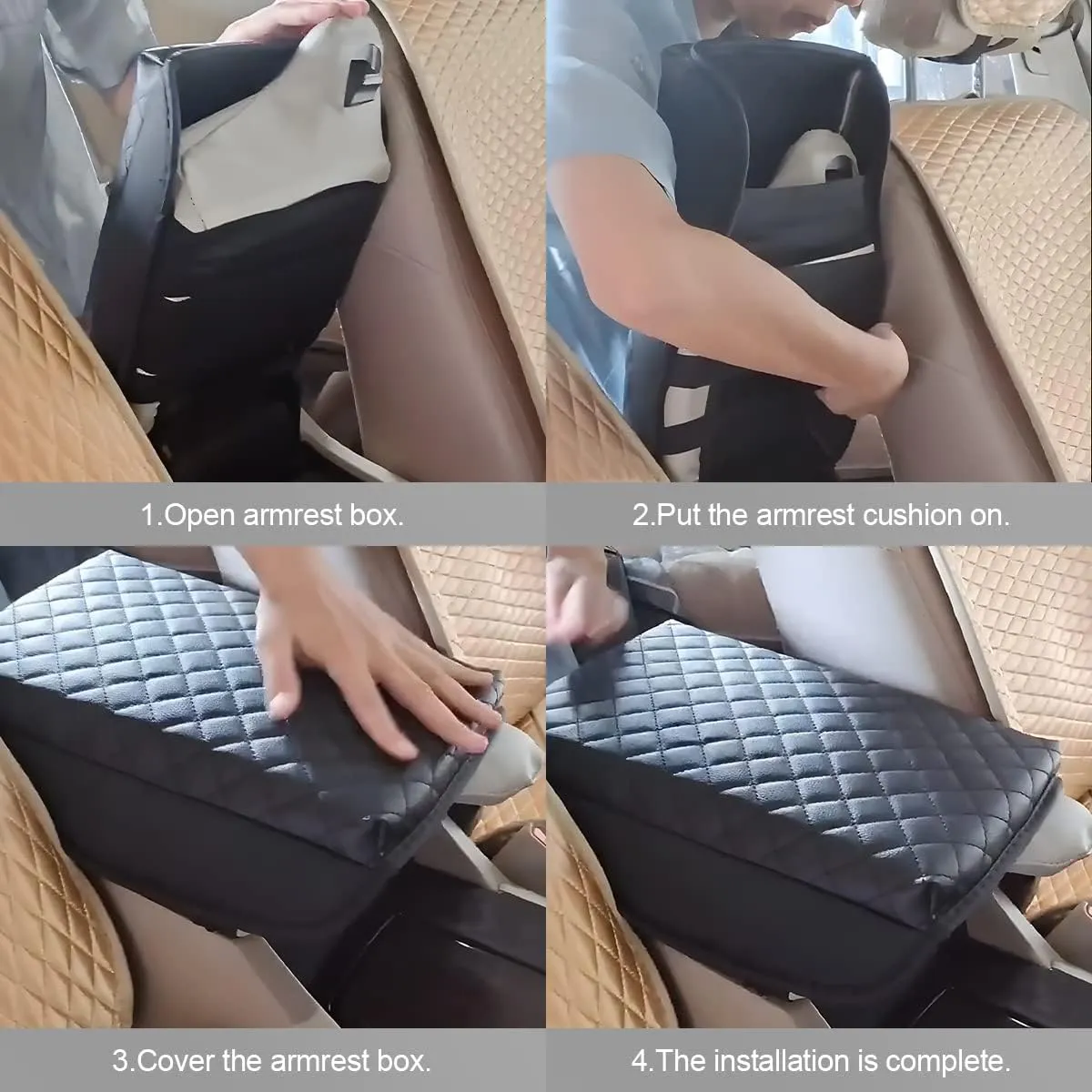 zipelo Car Armrest Cushion, Carbon Fiber Leather Auto Center Console Pad, Memory Foam Armrest Box with Storage Bag, Hand Rest Pillow with Organizer Pockets, Universal Fit for Most Vehicles (Gray)