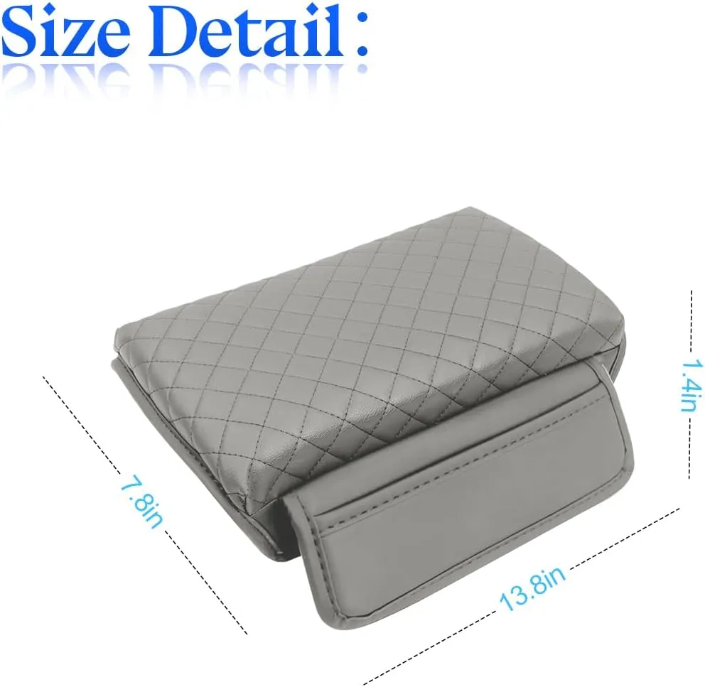 zipelo Car Armrest Cushion, Carbon Fiber Leather Auto Center Console Pad, Memory Foam Armrest Box with Storage Bag, Hand Rest Pillow with Organizer Pockets, Universal Fit for Most Vehicles (Gray)