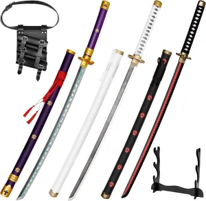 Zoro Decoration41 inch Bamboo Cosplay Props: Roronoa Zoro Wado Ichimonji Yama Enma Shusui, Exact Replica Anime Original Texture, for Role-Playing, Stage Performance - Set of 3 Anime Props